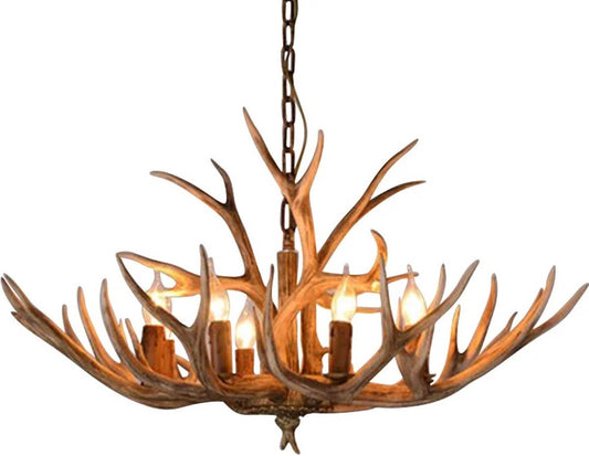 Samora - Hanglampen - Kroonluchter - Kroonluchter woonkamer - Herten gewei - Hertengewei decoratie - Bruin - Vintage lamp