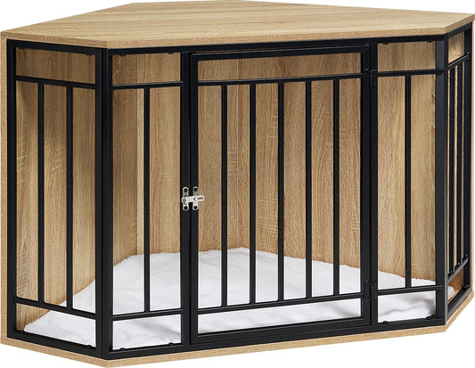 Hondenkennel Hoek - Hoekvormige Honden Bench - Dierenkennel - Bench Hond - Bench Kat - Honden Kussen - Hoek Bench - Bijzet Tafel Bench - Honden Hok - Binnen Kennel - Hout - 111x67x60CM - Grote Honden Kennel Met Hout - QUORE