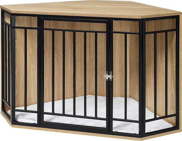 Hondenkennel Hoek - Hoekvormige Honden Bench - Dierenkennel - Bench Hond - Bench Kat - Honden Kussen - Hoek Bench - Bijzet Tafel Bench - Honden Hok - Binnen Kennel - Hout - 111x67x60CM - Grote Honden Kennel Met Hout