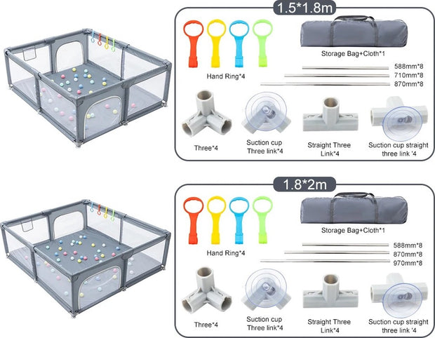 Opvouwbare babybox - Babyspeeltuin - Grondbox - Speelbox - Veiligheidshek - Baby kruipruimte - Inklapbaar - Ballenbak - Grijs - 120x180cm