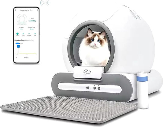 Automatische kattenbak - Zelfreinigend - Met app - Kattenmat - Kattenbak - Wit - Hygiënisch - Katten