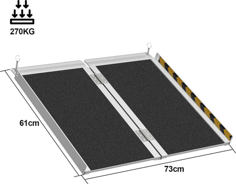 Oprijplaat Brug Draagbaar 61cm - Oprijplaat voor rollators Rolstoelen - Aluminium Rolstoelhellingbaan tot 270 kg - Rijgoot Drempelhelling - Opvouwbaar antislip oppervlak