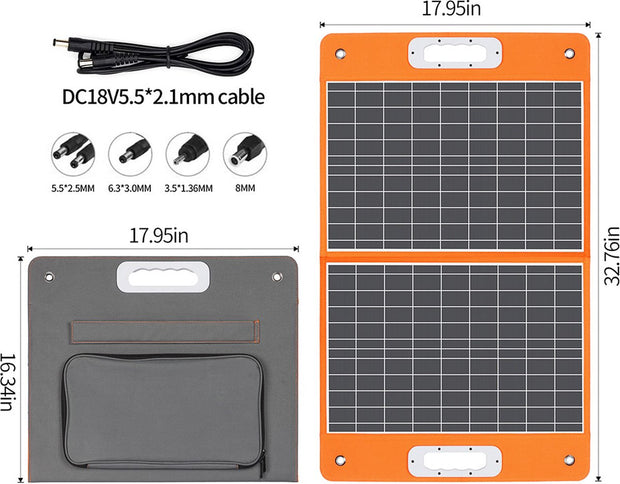 60W opvouwbaar zonnepaneel, draagbare zonnelader met DC-uitgangen, 2 USB-uitgangen