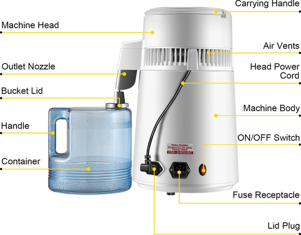 Destilleerapparaat- Destilleerketel - Water Destilleerder - 4L - Maak Zelf Gedestilleerd Water - Puur Water