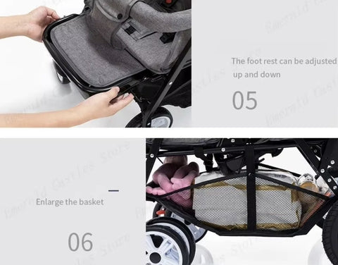 Duo kinderwagen - Duo buggy - Tweeling kinderwagen - Dubbele kinderwagen - Opvouwbaar - Met regenhoes - Rood/Goud/Zwart