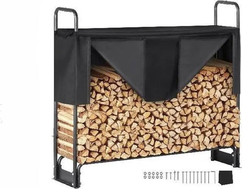 Firewood rack - Outdoor wood storage - Wood storage - With waterproof cover - 132x36x117cm