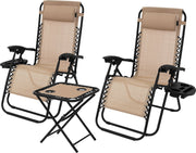 Ligstoel set 3-delig taupe opvouwbaar met tafel ML-Design