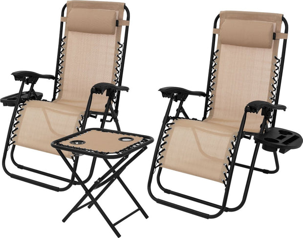 Ligstoel set 3-delig taupe opvouwbaar met tafel ML-Design