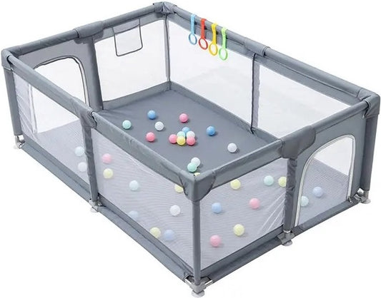 Opvouwbare babybox - Babyspeeltuin - Grondbox - Speelbox - Veiligheidshek - Baby kruipruimte - Inklapbaar - Ballenbak - Grijs - 120x180cm
