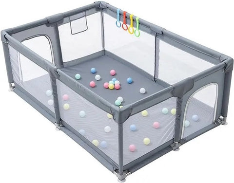 Opvouwbare babybox - Babyspeeltuin - Grondbox - Speelbox - Veiligheidshek - Baby kruipruimte - Inklapbaar - Ballenbak - Grijs - 120x180cm