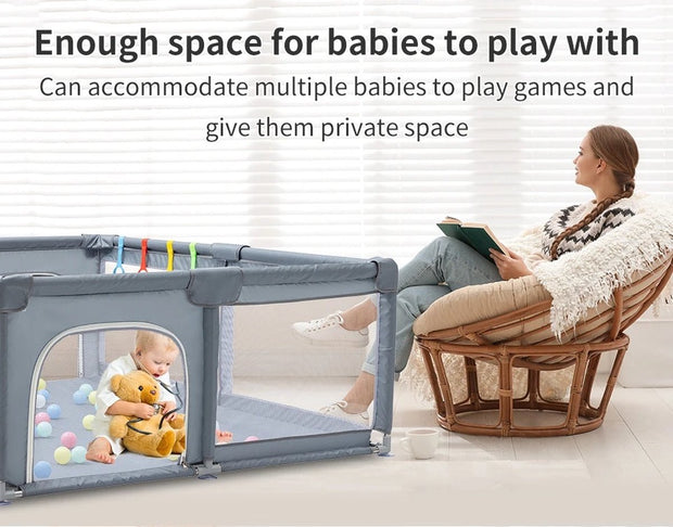 Opvouwbare babybox - Babyspeeltuin - Grondbox - Speelbox - Veiligheidshek - Baby kruipruimte - Inklapbaar - Ballenbak - Grijs - 120x180cm