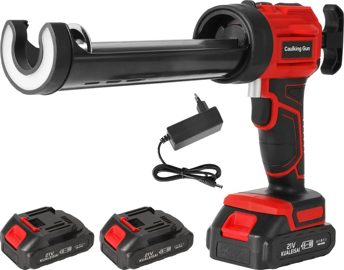 Kitspuit - Kitpistool - Elektrische Kitpistool - Inclusief: 2 Accu's & Oplader - Met LED Licht - Anti Lek - 4 Versnellingen - Rood