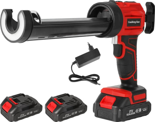 Kitspuit - Kitpistool - Elektrische Kitpistool - Inclusief: 2 Accu's & Oplader - Met LED Licht - Anti Lek - 4 Versnellingen - Rood
