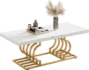 Salontafels Modern - Salontafel met Geometrisch Frame - Bijzettafel Goud - Tafel - Sidetable - Nep-Marmer - 120 x 50 x 50 cm