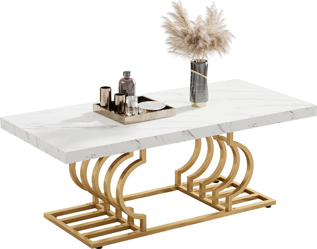 Salontafels Modern - Salontafel met Geometrisch Frame - Bijzettafel Goud - Tafel - Sidetable - Nep-Marmer - 120 x 50 x 50 cm