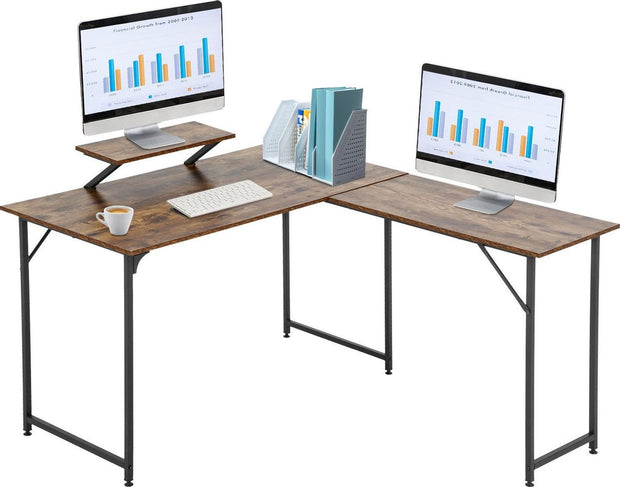 VINTAGE Vintage Corner Desk - Modern stylish design - 122x142x76cm - Brown/Black