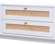 TV-Meubel - van Natuurlijke Houtmix - met Deuren en Lades - TV-Meubel met Rotan Zijkanten - Opbergoplossing - Natuurlijke - Landhuisstijl