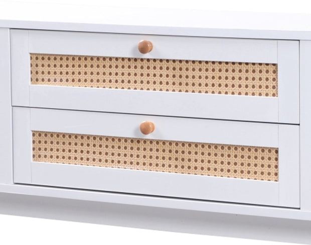 TV-Meubel - van Natuurlijke Houtmix - met Deuren en Lades - TV-Meubel met Rotan Zijkanten - Opbergoplossing - Natuurlijke - Landhuisstijl