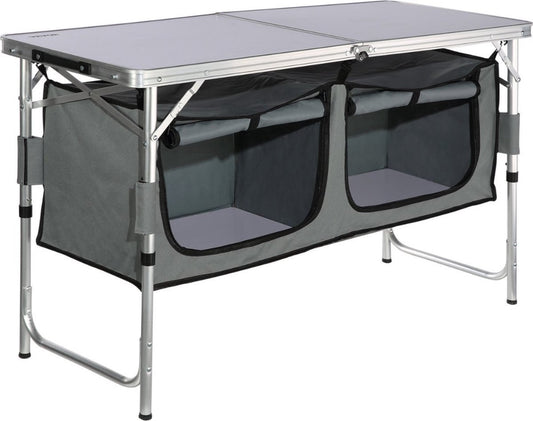 Klaptafel - Campingtafel - 120x47x70 cm - 4 tot 6 personen - Met vakken - QUORE