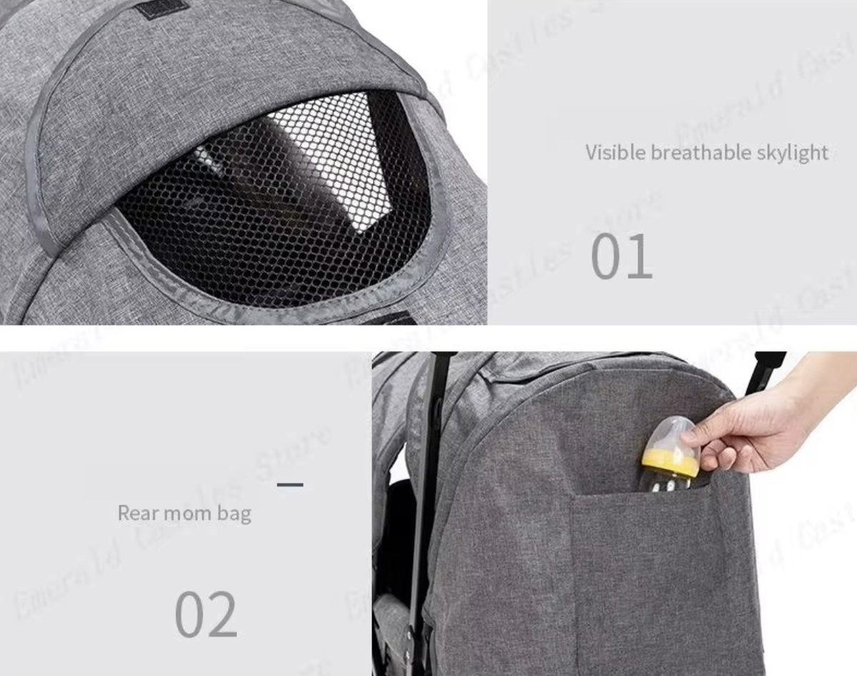 Duo stroller - Duo buggy - Twin stroller - Double stroller - Foldable - With rain cover - Black