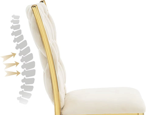 Eetkamerstoel - Set van 2 stoelen - Fluwelen eetkamer stoel - Eetkamerstoelen - Eettafel stoel - Velvet - Fluweel - Gevlochten patroon - Gouden poot - Metaal - Grijs - Goud