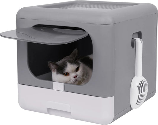 Kattenbak - Katten WC - Kattentoilet - Met Geur Filter - Met Schep - Grijs