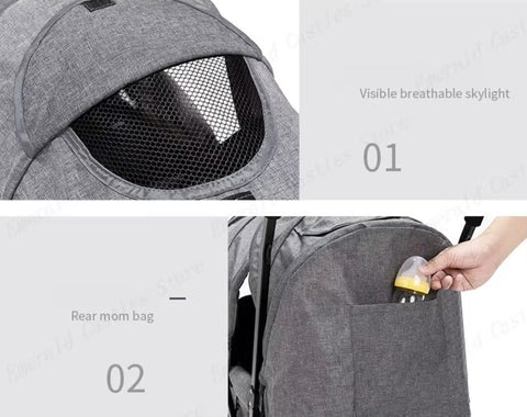 Duo kinderwagen - Duo buggy - Tweeling kinderwagen - Dubbele kinderwagen - Opvouwbaar - Met regenhoes - Rood/Goud/Zwart