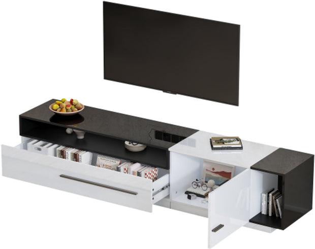 Modern Tv-kast - in Wit - Met een Uniek Patroon - 170x38x42cm - voor Televisie tot 80 inch - Twee Deuren - Kabelbeheer