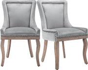 Deluxe Eetkamerstoelen - Grijs (2 stuks) – Gestoffeerde Stoelen met Massief Houten Poten en Fluwelen Bekleding