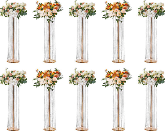 Bloemenkruk - Bloemenstandaard - Kristallen Vaas - Metalen Standaard voor Decoratie Bar Hotel Café Bruiloft - 20 X 20 X 90 cm - Set Van 10