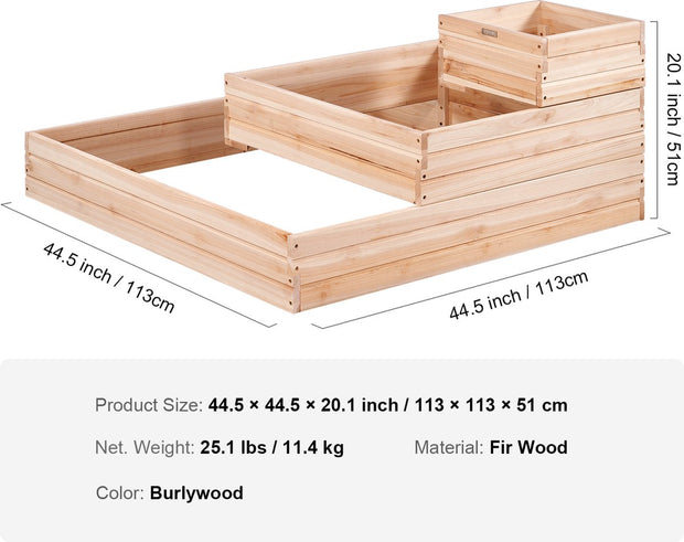 Verhoogd Bed Plantenbak – 113 x 113 x 51 cm – Dennenhouten Groentebed – Bloembak Kruidenbed – Tuinbed voor Groenten, Fruit, Kruiden en Vetplanten