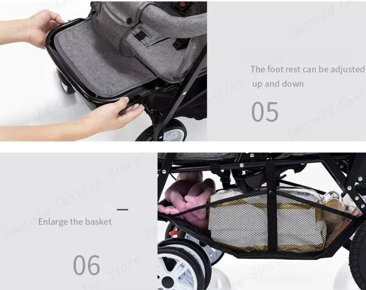 Duo stroller - Duo buggy - Twin stroller - Double stroller - Foldable - With rain cover - Black