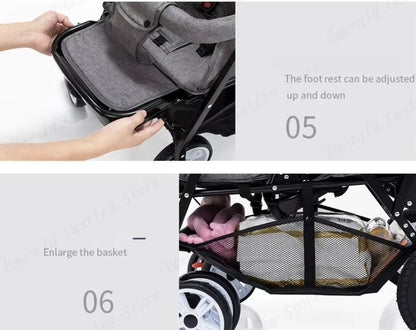 Duo stroller - Duo buggy - Twin stroller - Double stroller - Foldable - With rain cover - Black