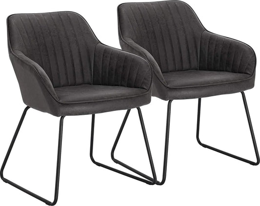 Eetkamerstoelen set van 2 - Luxueuze Velvet Stoelen - Eetkamerstoel - Stoelen met armleuning - Fluweel - Grijs