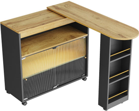 Uitschuifbare Bartafel met Opbergruimte - Moderne Verplaatsbare Bartafel - Telescopische Bartafel met LED - Bartafel - Bistrotafel - Hoge Tafel - Kookeiland - Bistrotafel - (138-204×39×105cm) - Zwart