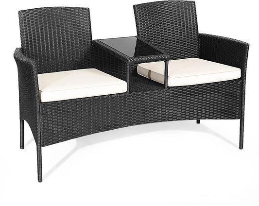 Tuinbank - zwart - tuinbankjes weerbestendig - tuinbanken - tuinbank met tafel - tuin bank - tuinbank kunststof