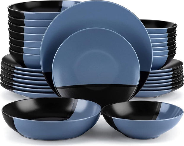 Serviesset 8 Persoons - Serviessets - Bordenset - Chique Bordenset - Keramiek - Blauw en Zwart