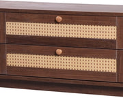 TV-Meubel - van Natuurlijke Houtmix - met Deuren en Lades - TV-Meubel met Rotan Zijkanten - Opbergoplossing - Natuurlijke - Landhuisstijl