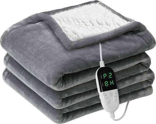 Elektrische deken - Warmte deken - Electric Blanket - Heated Blanket Met Dubbelzijdige Verwarming - Electric Heater Met Timer - 150 x 180 - Grijs