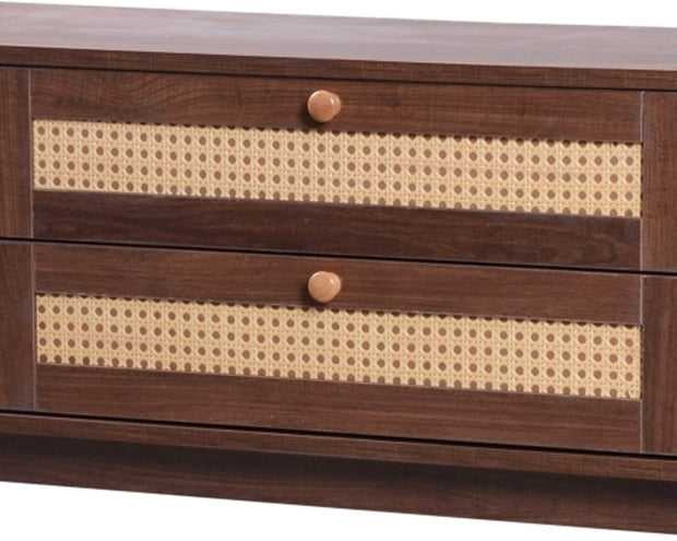 TV-Meubel - van Natuurlijke Houtmix - met Deuren en Lades - TV-Meubel met Rotan Zijkanten - Opbergoplossing - Natuurlijke - Landhuisstijl