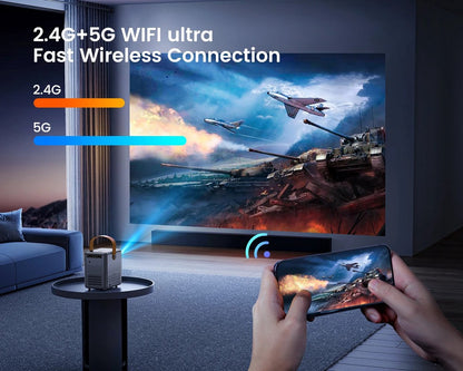 Portable Projector - 18000 Lm - 5G WiFi - Bluetooth Theater Projector - Support Full HD 1080P Display - Home Cinema Projector