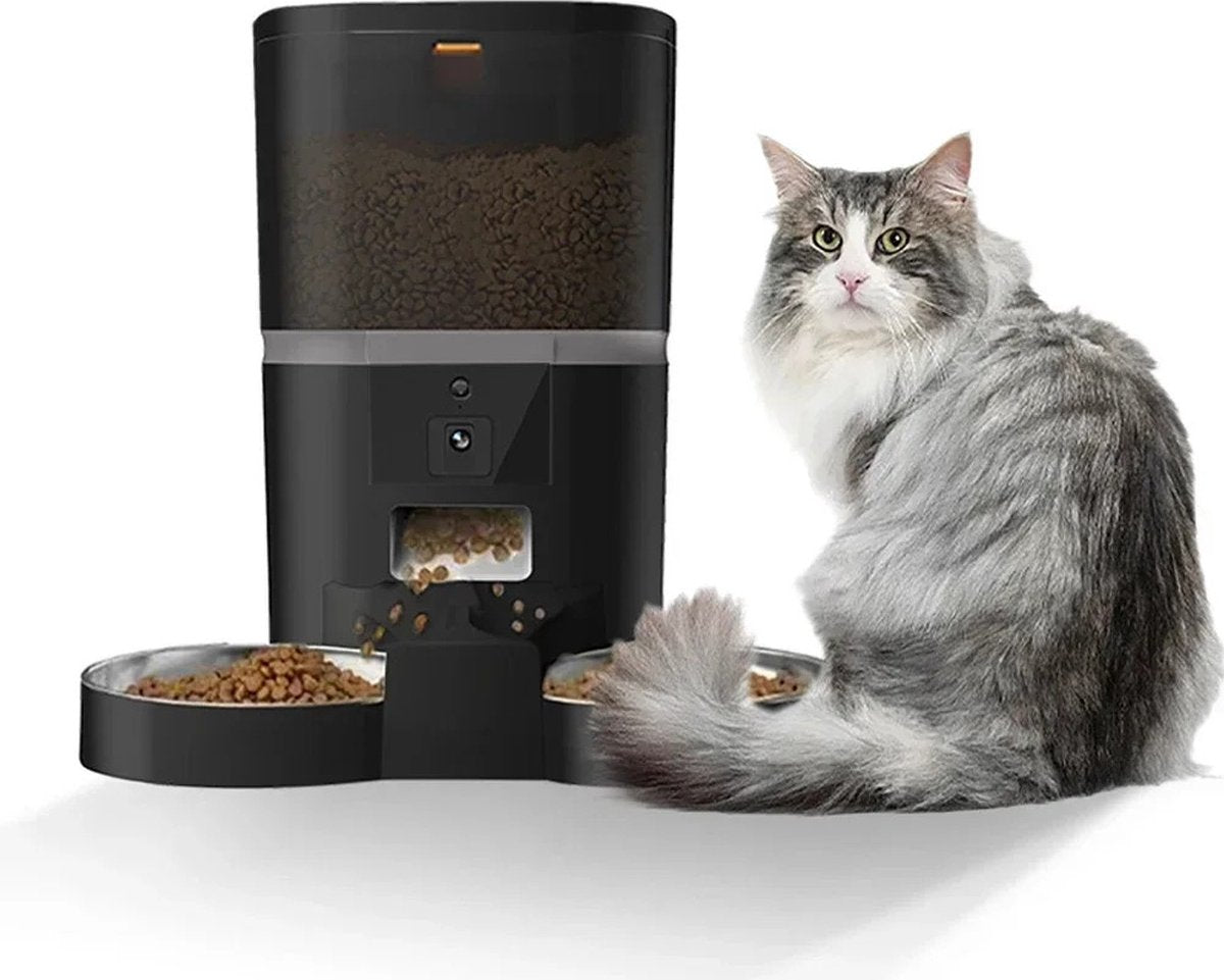 Automatische Voerbak - Voerbak Met Camera - Hond en Kat - Kattenvoer Bak - Hondenvoer Bak - Geschikt Voor 2 Huisdieren - Voerautomaat Met App - 4 Liter - Zwart