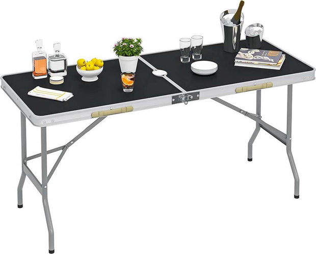 Campingtafel Inklapbaar - Kampeertafel, Partytafel - Lichtgewicht - Aluminium MDF - 150x60x69.5 cm - Zwart