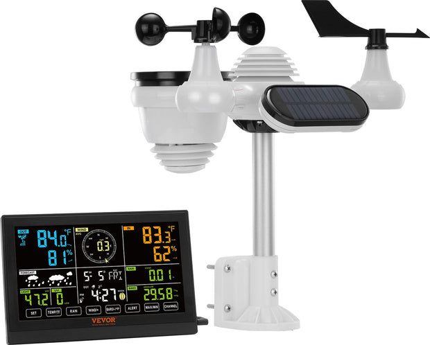 Weerstation - Draadloos - 7-in-1 Weerstation Met Buitensensor - 7,5" - Kleurendisplay - RCC Atoomklok - Wit
