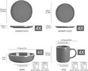 Luxe Serviesset – 16 delig – 4 persoons – Porselein - Bordenset – Dinner platen – Dessertborden - Kommen - Mokken - Grijs