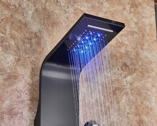 Regendouche - Douchekop - Douchepaneel - 6 in 1 - Regendouche - Waterval douche - Kraan - Bidet - Massage jet - Handdouche - Waterstroom gevoed - Verlichting en LED display - Zwart