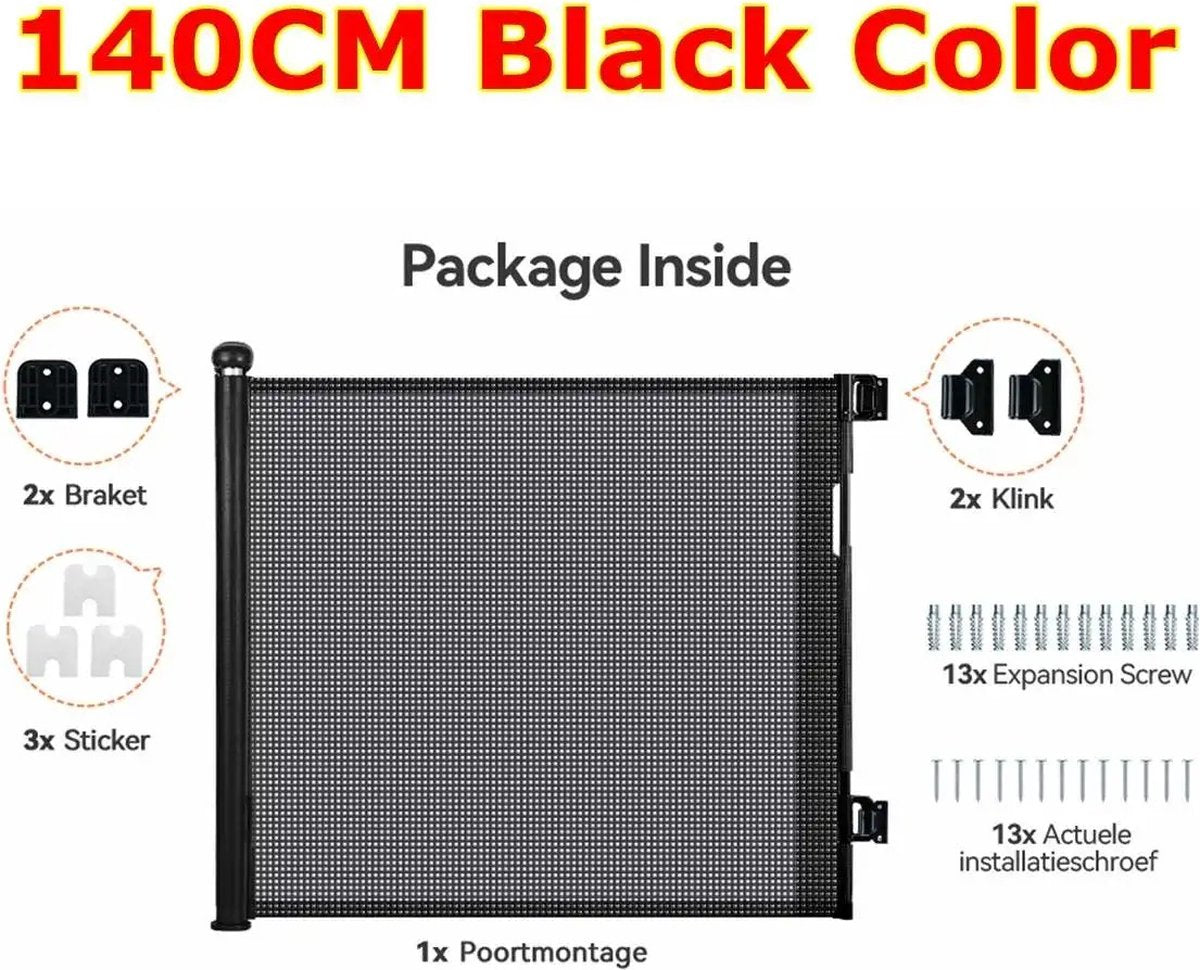 Door gate - Child gate - Dog door gate - Durable protective net - 140cm - Black