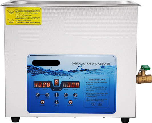 Ultrasonic Cleaner - 6L - Stainless Steel - Professional Ultrasonic Cleaning Device - with Timer Heating - for Jewelry Glasses Teeth - Silver