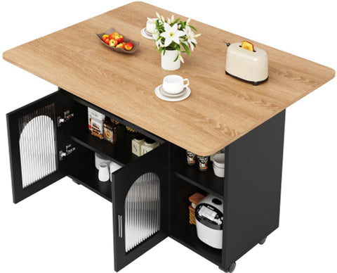 Keukeneiland - Modern Keukeneiland - Keukenkast - Uitneembare Serveerwagen Buffetkast - Eetkamerwagen - met Houtnerf - Buffetkast - Multifunctionele Eettafel - met Opbergruimte