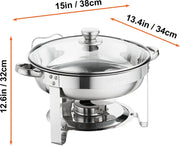 Chafing Dish Rolltop - Bain Marie Warming Dish - Buffet Warmer - Round - Glass Lid - 3.5 L - Pack of 2